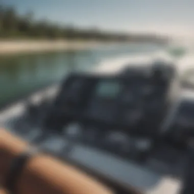 Close-up of wakesurf boat controls and dashboard