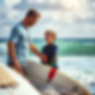 Personalized Surf Instruction Surf instructor guiding a student on the beach