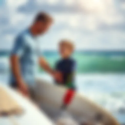 Personalized Surf Instruction Surf instructor guiding a student on the beach