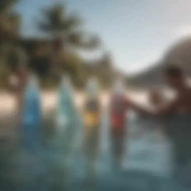 Group of surfers enjoying refreshing drinks after a session