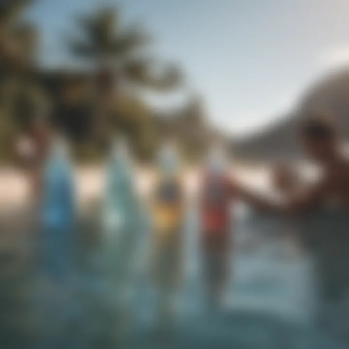 Group of surfers enjoying refreshing drinks after a session