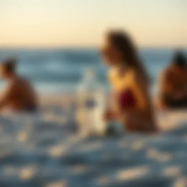 Signs of dehydration illustrated on a beach