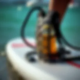 A close-up of surfboard hydration gear