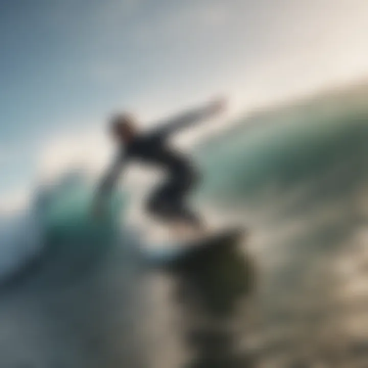 Surfboard rider navigating challenging surf conditions