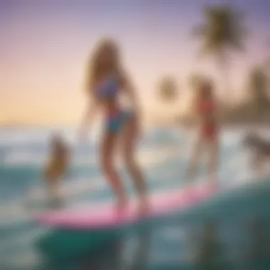 A collection of Barbie surfer dolls in various styles