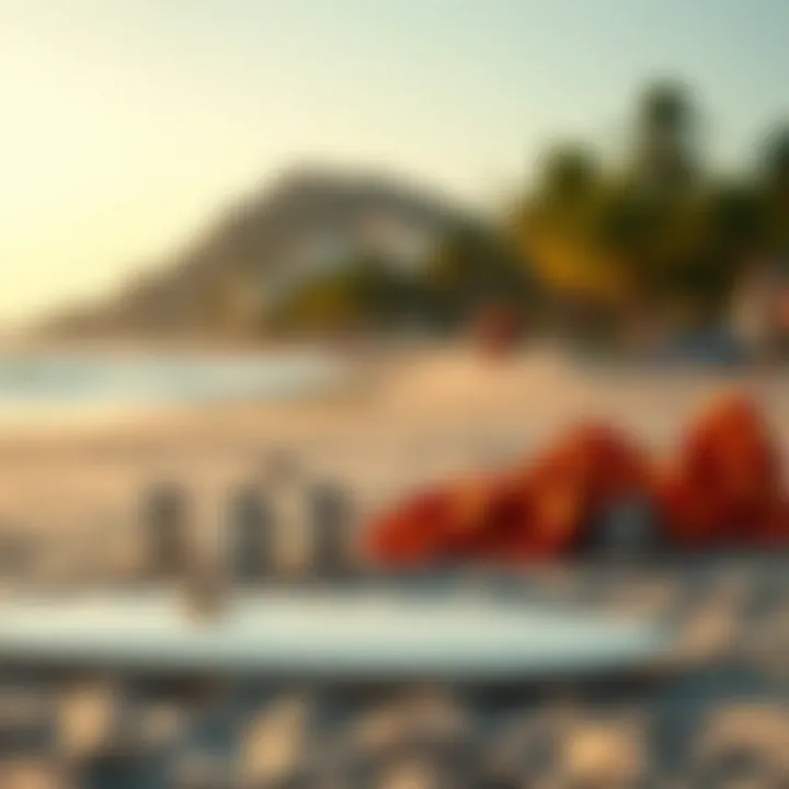Space for Reflection: The Leisure of Beach Culture A tranquil beach scene with scattered surfboards and beach towels