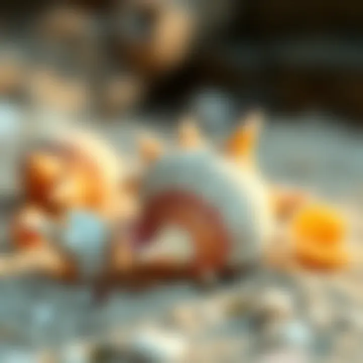 Nature's Artistry: Seashells Embodying Coastal Life Close-up of seashells and sand illustrating coastal biodiversity