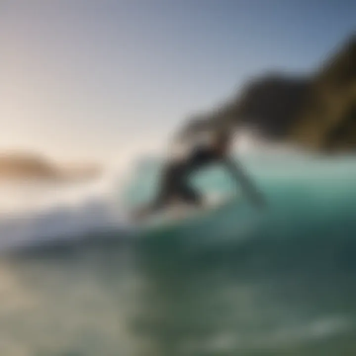 A beginner surfer practicing on a soft-top board