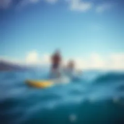 A vibrant ocean view with paddleboarders