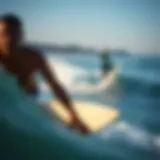 Surfers in Action at Santa Monica Surfers catching waves at Santa Monica beach