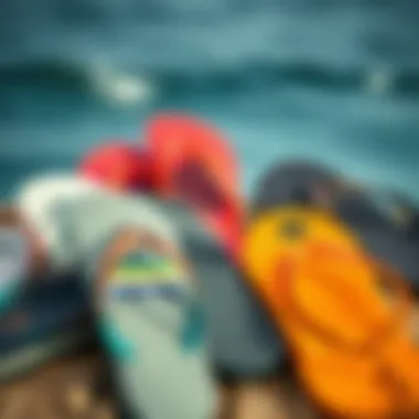 Diverse Brand Selection A selection of various surfer flip flops from top brands, highlighting diversity in styles and designs.