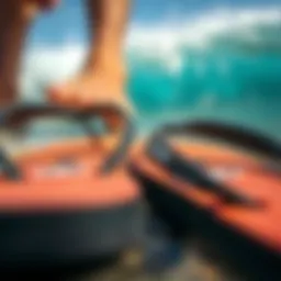 A close-up of high-performance flip flops designed for surfers, showcasing their grip and materials.