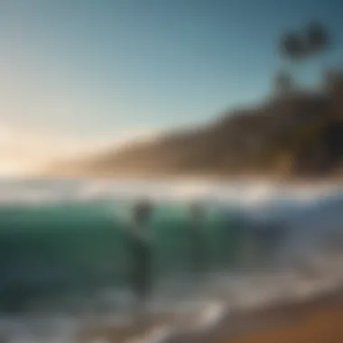 A group of surfers enjoying the ocean at a vibrant beach