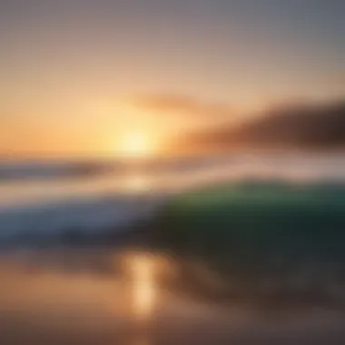 A serene sunset view over a popular surfing spot in California