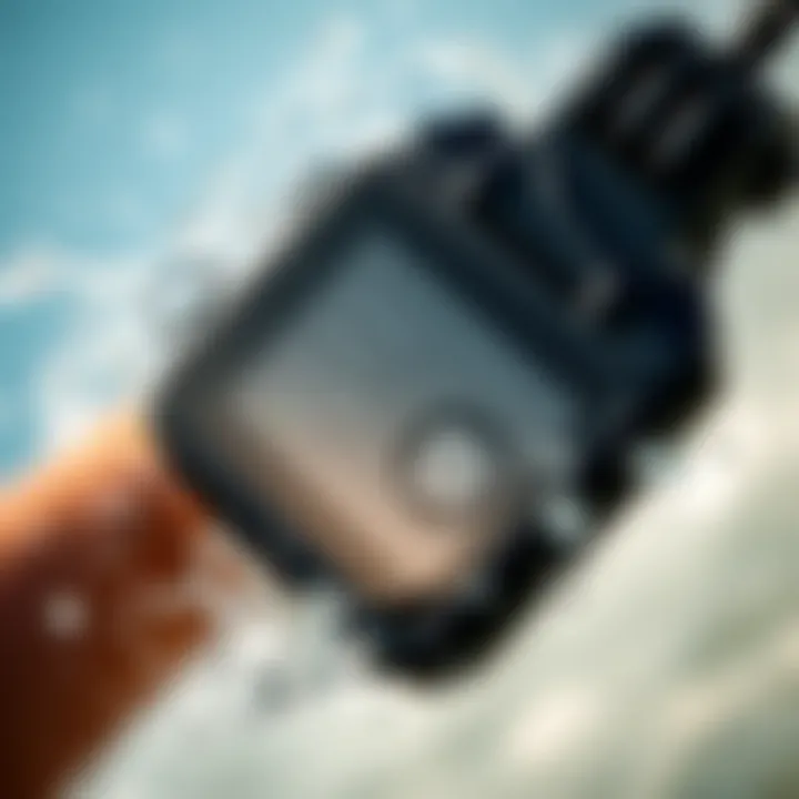 Sleek Design of Waterproof MP3 Player Close-up of the sleek design and features of a waterproof MP3 player