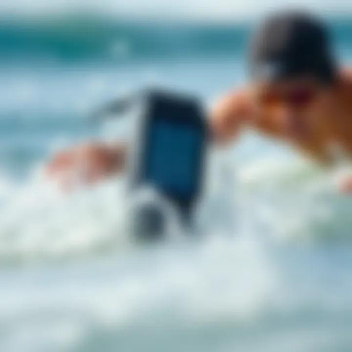 Waterproof MP3 Player in Action Illustration of a waterproof MP3 player in action during water activities