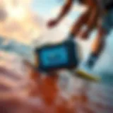 Illustration showcasing a waterproof MP3 player in a surf environment
