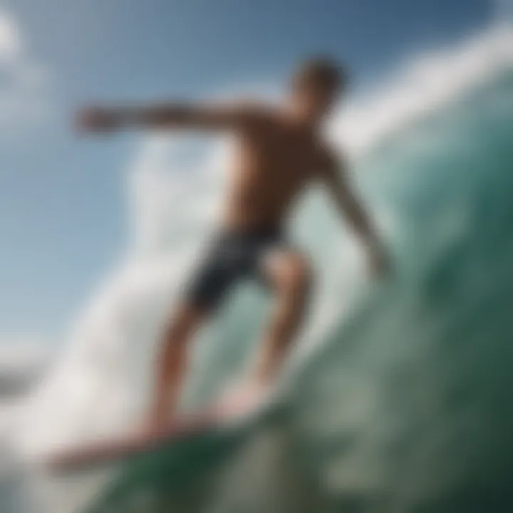 An action shot of a surfer wearing Billabong surf trunks while riding a wave, encapsulating the essence of surf culture.