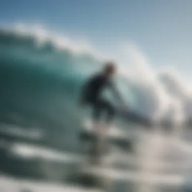 Surfer training in the ocean with waves