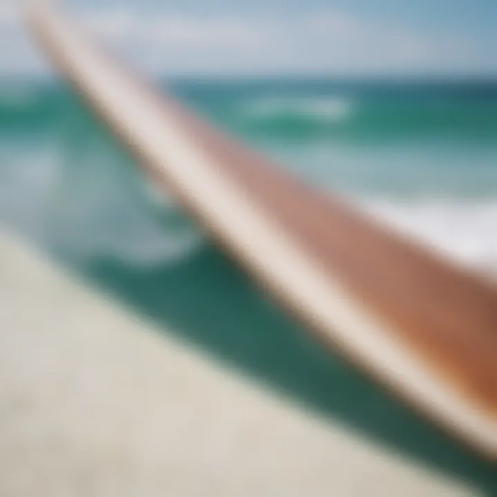 Close-up of a fin installation on a surfboard