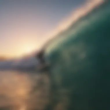 Surfer riding a perfect wave at Chicama during sunset