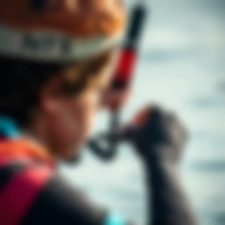 Adjusting Kitesurfing Straps for Optimal Performance Kitesurfing rider adjusting straps for optimal performance
