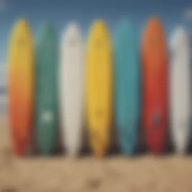 Variety of surfboards displayed on a vibrant beach