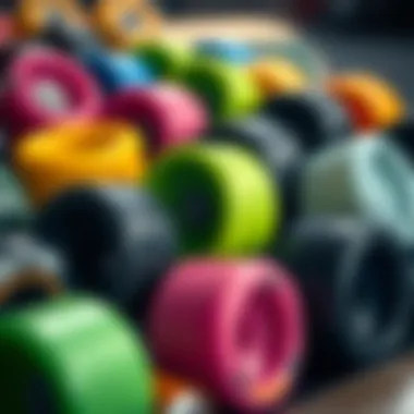 Diverse Wheel Selection Colorful skateboard wheels arranged artistically