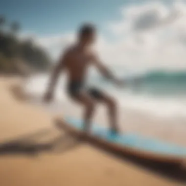 An athlete performing lung exercises on a beach