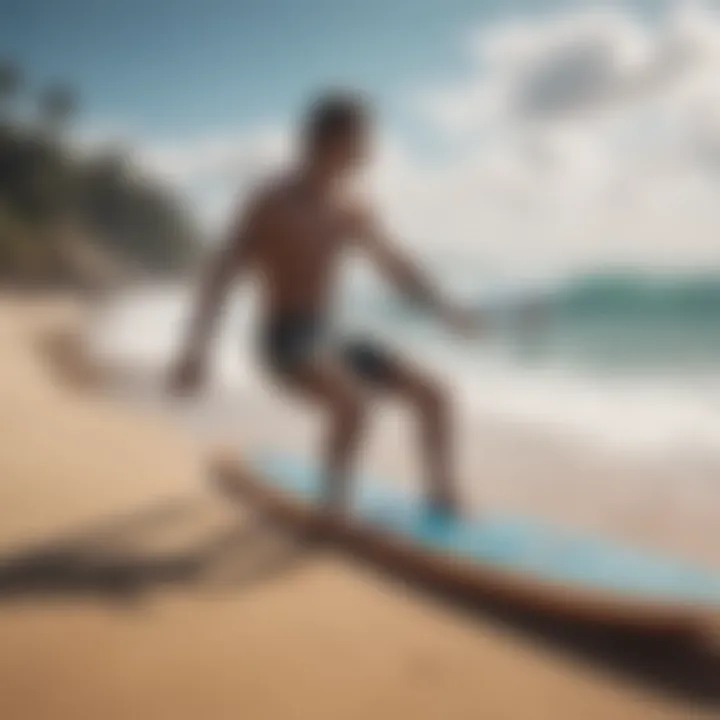 An athlete performing lung exercises on a beach