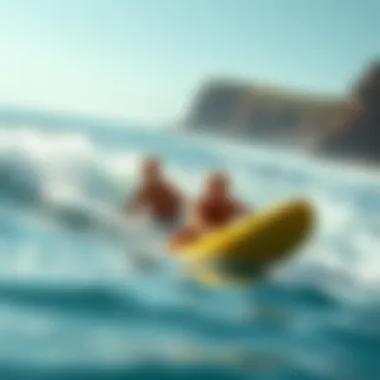 Ebodyboarding by the Coast A breathtaking coastal landscape featuring ebodyboarders