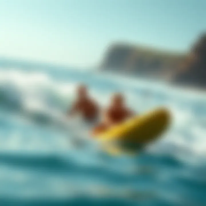 Ebodyboarding by the Coast A breathtaking coastal landscape featuring ebodyboarders