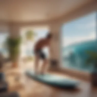 Home workout space optimized for surfing fitness