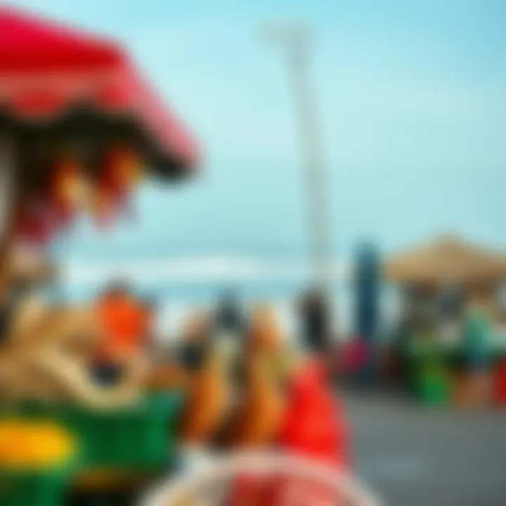 Coastal Bounty of Ensenada A scenic view of Ensenada's coastline with fresh seafood stalls