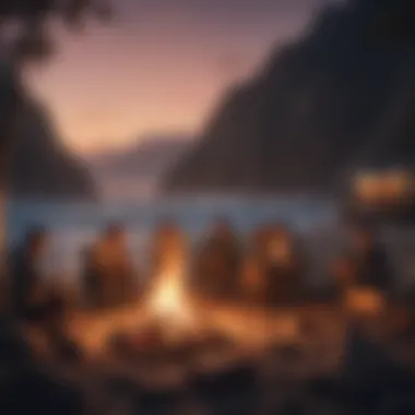 Group of surfers gathered around a campfire sharing stories