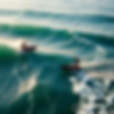 Dynamic Shifts in Surfing Culture An aerial view of surfers on air surfboards, illustrating the dynamic shifts in surfing culture and trends.