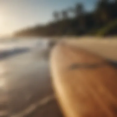 A beautifully crafted big long board on the beach