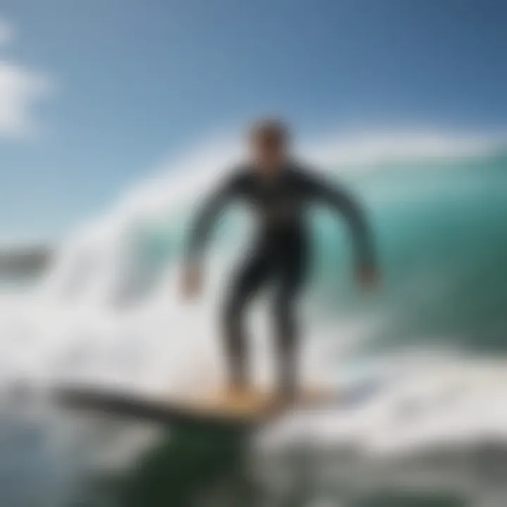 A surfer riding a wave with a bodyboard, illustrating performance in action.