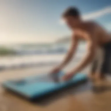 A hand examining the quality of a boogie board