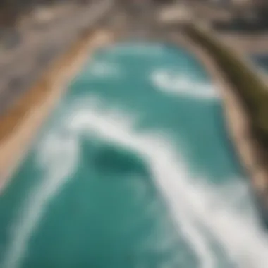 Aerial Perspective of California's Surf Wave Pool Aerial view of a surf wave pool in California