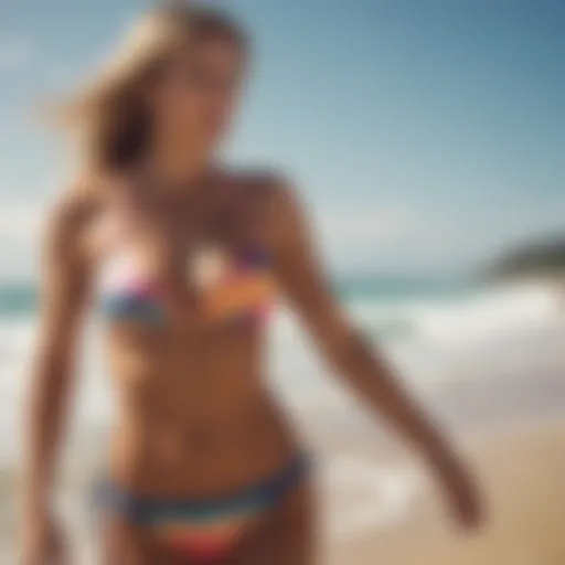 Vibrant surf bikini on a sunlit beach