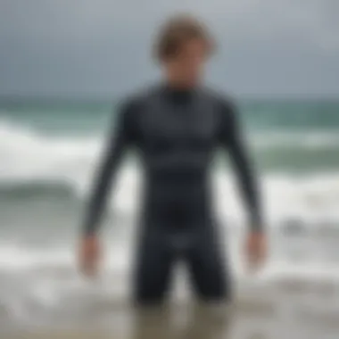 Wet suit being worn in warm surfing conditions