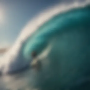 An exhilarating moment of a surfer riding a massive wave