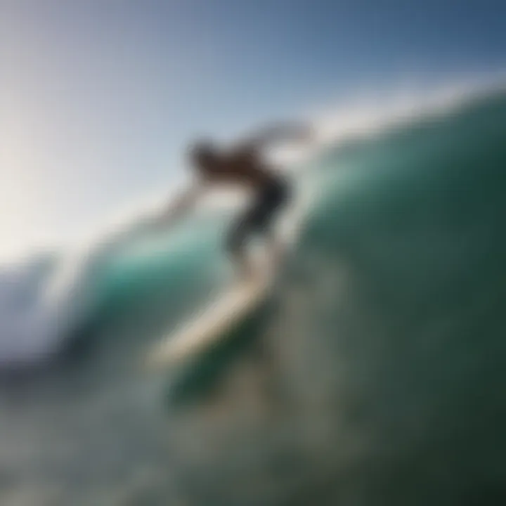 A dynamic shot of a surfer performing tricks on a shortboard