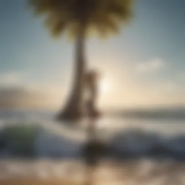 Tree Pose: Cultivating Stability on the Waves A serene beach setting with a person in tree pose
