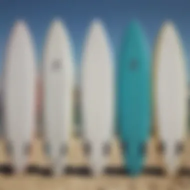 A variety of efoil surfboard models on display