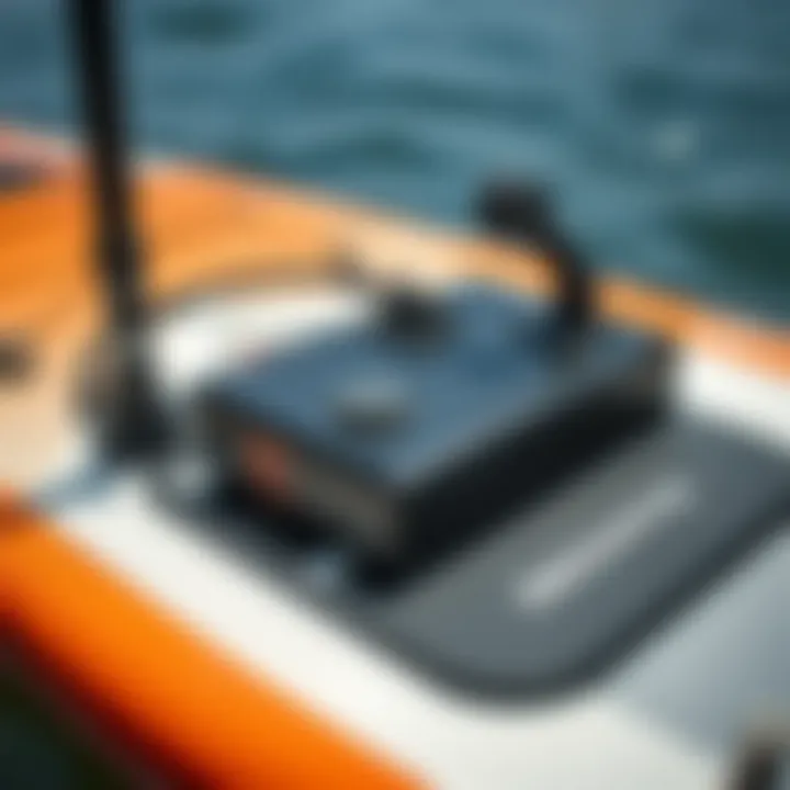Close-up of the battery and control system on a paddle board.