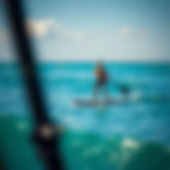 A paddle boarder enjoying the electric experience in clear waters.