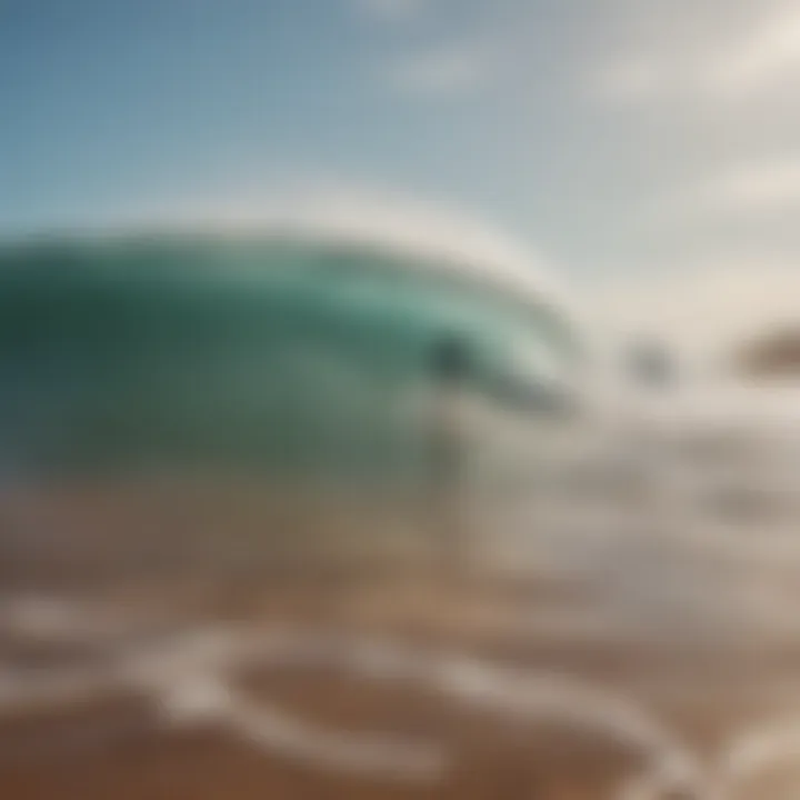 Surfers riding waves at Exmouth beach