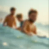 A picturesque family enjoying the waves at a sunny beach